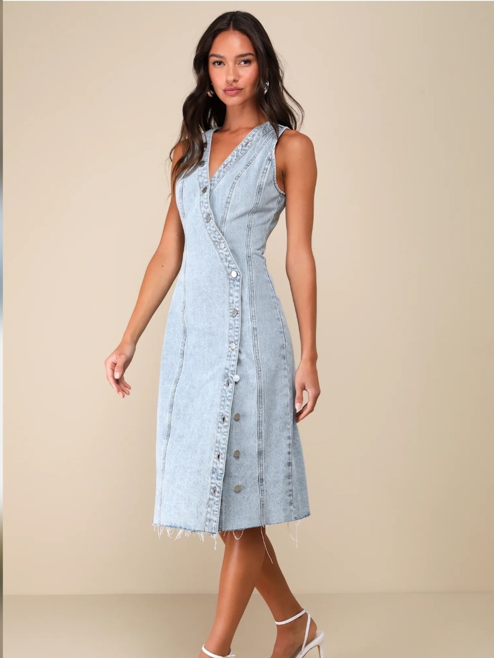 Lulu's Light Blue Denim Midi Dress